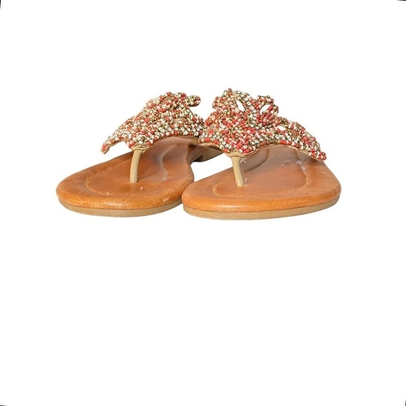 Chicos Tan Thong Sandals w/Red, White and Gold Beading - Picture 4 of 12